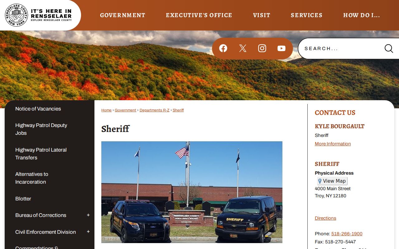 Rensselaer County criminal records sheriff contact page