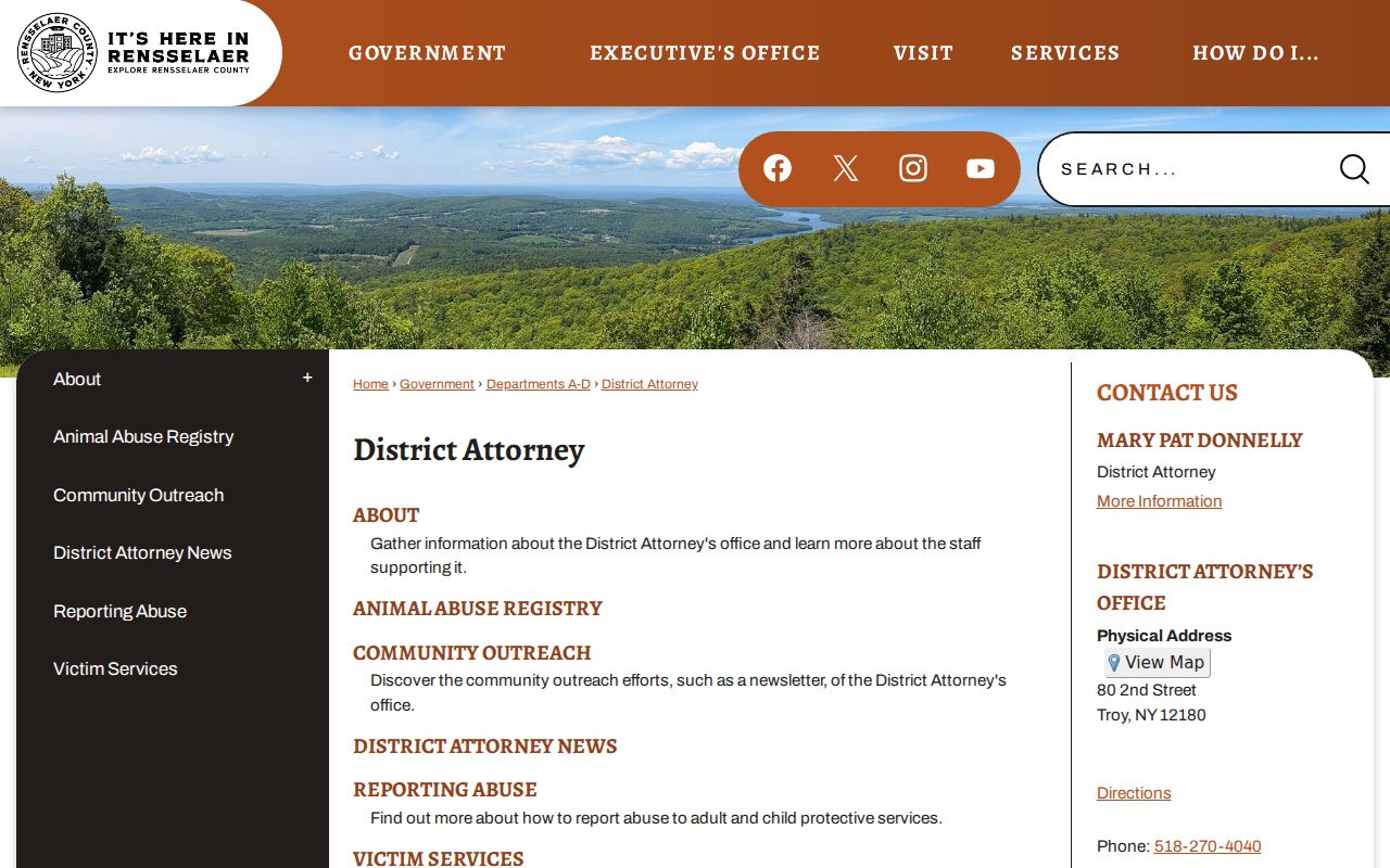 Rensselaer County criminal record District Attorney contact page