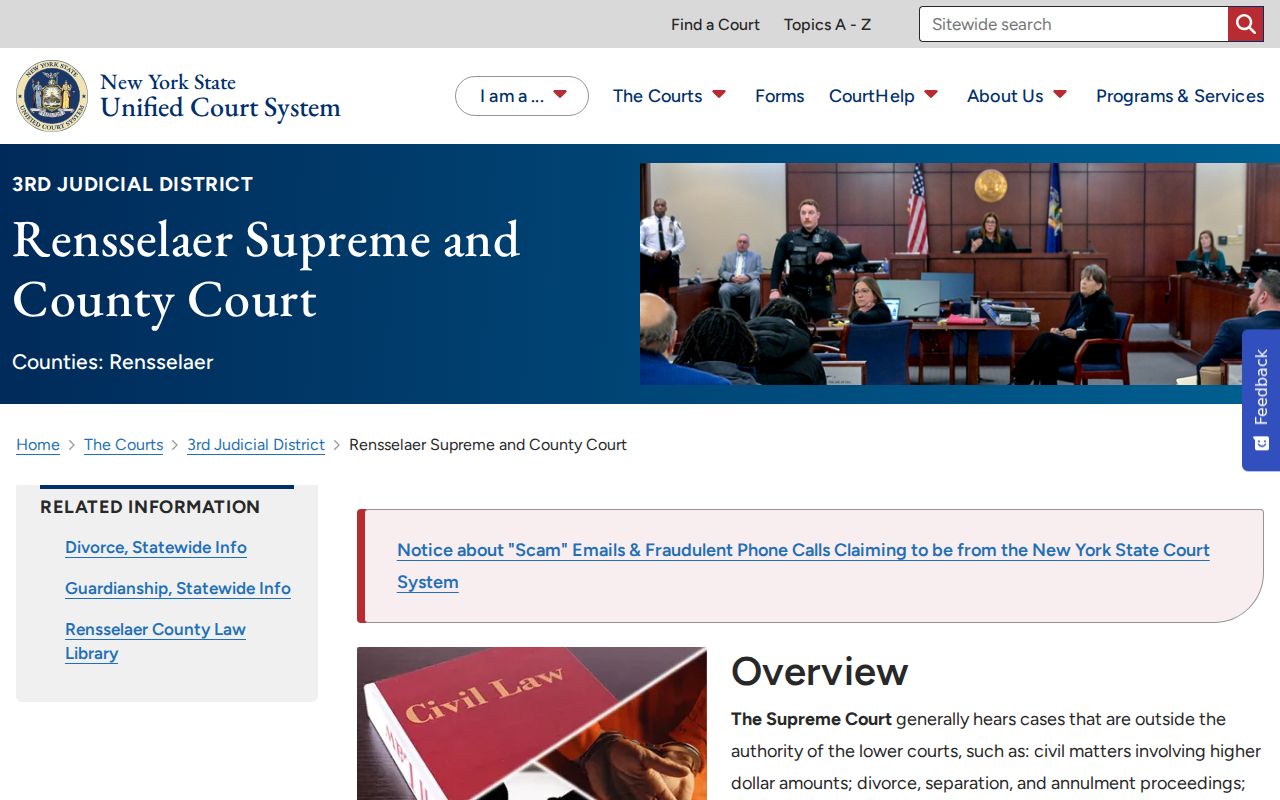 Rensselaer County criminal record Supreme and County Court contacts