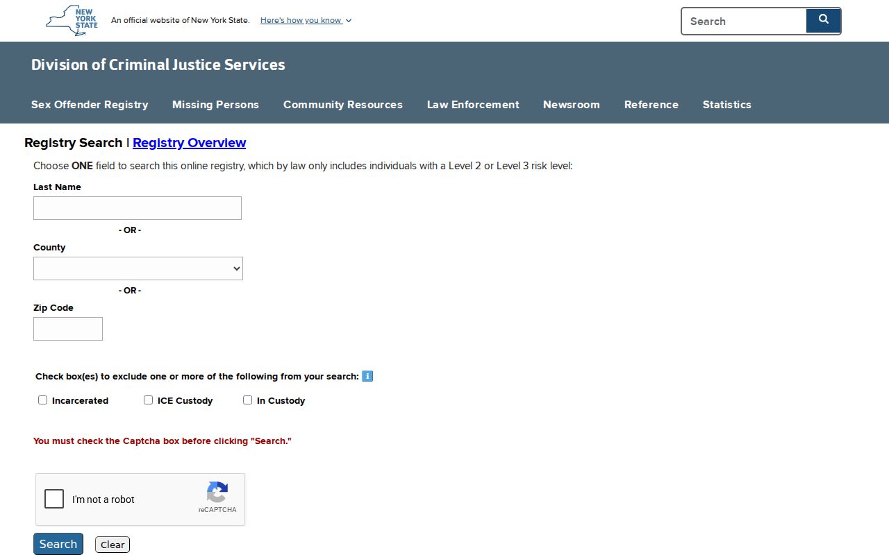 Live New York registry directory with Rensselaer County and custody search controls