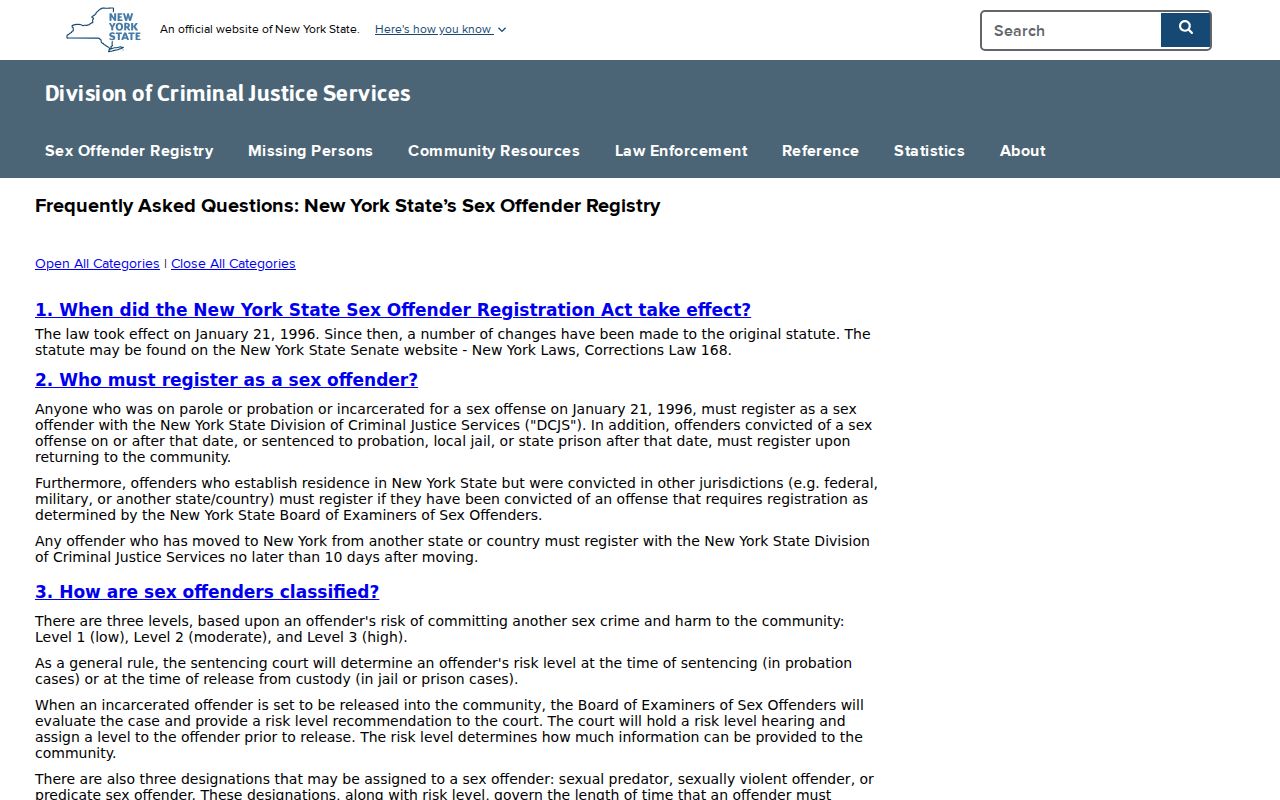 Rensselaer County sex offender registry profile fields and limits