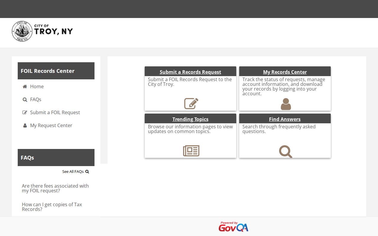 Troy GovQA portal for criminal records requests